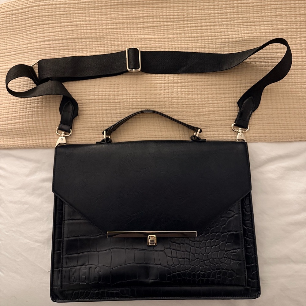 BEIS Black Croc-Embossed Laptop Bag